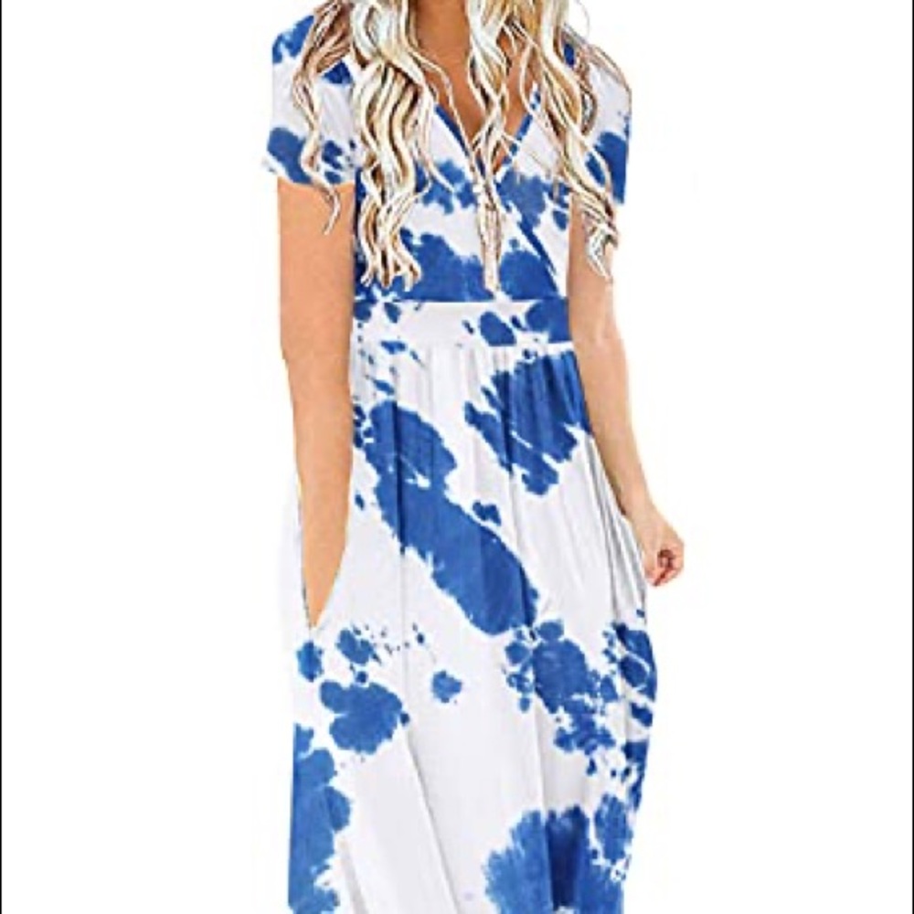 Jersey Tie Die Vneck Bellow Knee Tie Die Dress Size Large